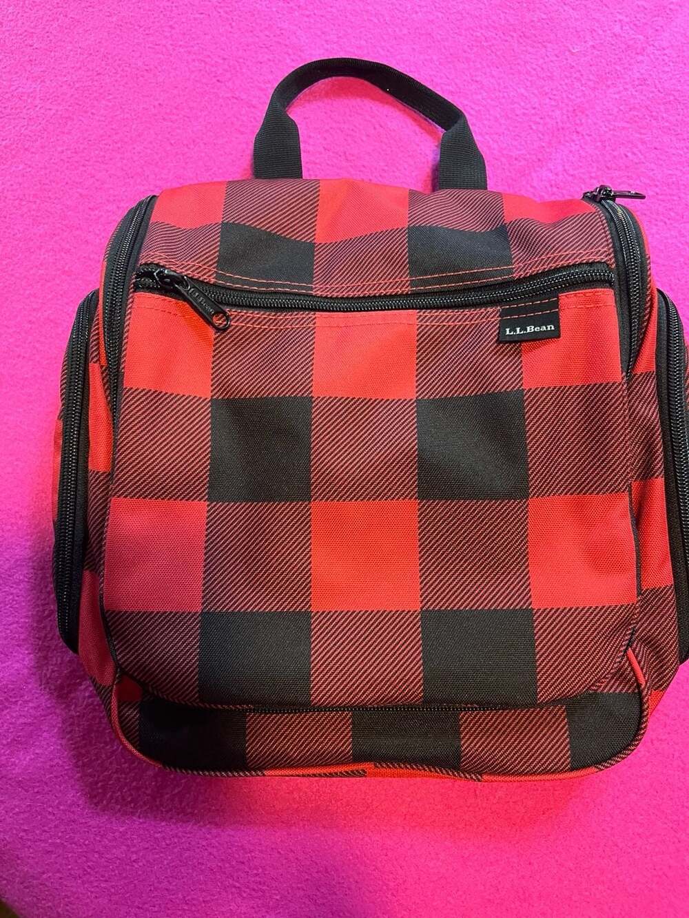 LL Bean Personal Organizer Toiletry Bag Red Buffalo Check